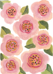 Soft Pink Watercolor Flowers with Green Leaves