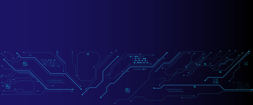 Circuit board frame with an empty place in the center on a technology blue background.