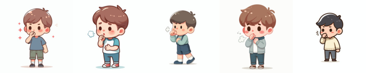vector of a little boy coughing
