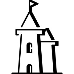 Medieval castle line icon. Fortress with towers and flags in outline style. Vector symbol of stronghold or palace