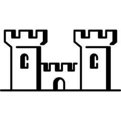 Castle line icon. Medieval fortress or stronghold vector symbol in outline style