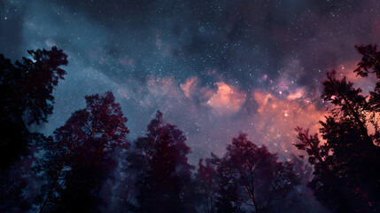 Naklejka premium A mesmerizing view of the starry night sky over the forest