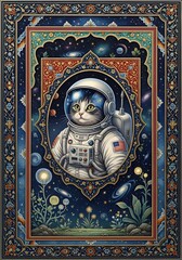 A Whimsical Space Cat Journey In An Ornate