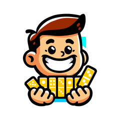 Happy Cartoon Boy Playing Dominoes