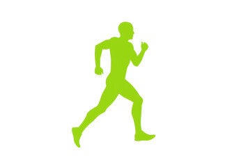 Isolated vector illustration of a green running man, athlete, in motion, jogging forward