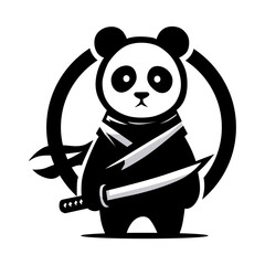 Ninja Panda Warrior Logo with Katanas