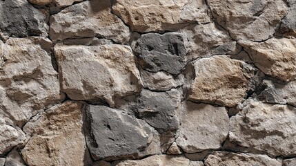 Rough, irregular stones are stacked together to form a textured wall.