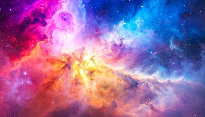 Colorful cosmic nebula with swirling light and deep space gradients.