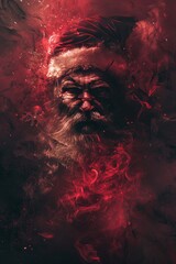 Fototapeta premium Dark surreal Santa Claus with deep red tones, golden glow, and mysterious fine art lighting. A luxurious, elegant, and dreamlike interpretation of the classic Christmas figure.