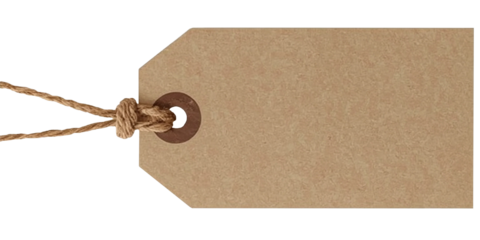 Simple Brown Tag Isolated on White Background. Minimal kraft paper tag with rope isolated on white background. Ideal for design mockups, product tags, and packaging visuals.