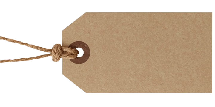 Simple Brown Tag Isolated on White Background. Minimal kraft paper tag with rope isolated on white background. Ideal for design mockups, product tags, and packaging visuals.