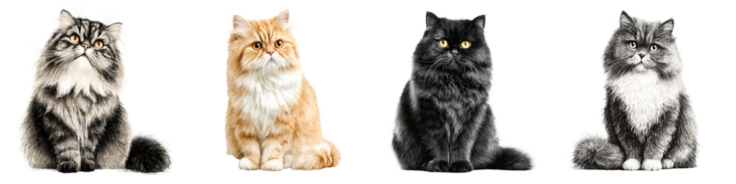 Persian Cats: Four Beautiful Cats Portraits on White Background