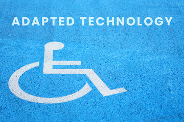 disability concepts. adapted technology. words written with an icon of a disabled person in a...