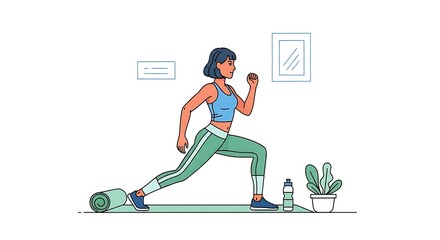 Focused Woman Exercising at Home for Health and Wellness.