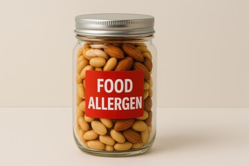 Food allergen awareness safety kitchen glass jar indoor close-up allergy prevention
