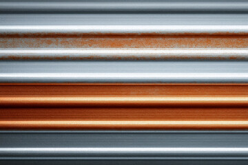 Obraz premium Textured metallic corrugated surface with alternating silver and copper tones, creating a modern industrial backdrop for design.