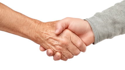 Handshake: Generational Connection, Trust and Partnership Concept on White Background