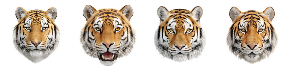 Fototapeta premium Tiger Portrait Collection: Majestic Wildlife Animal Heads on White Background