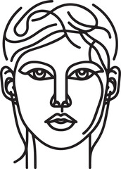 2025 minimalist portrait face with short hair and earphones, neutral emotion, sleek vector line style