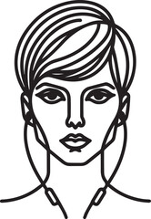 2025 minimalist portrait face with short hair and earphones, neutral emotion, sleek vector line style