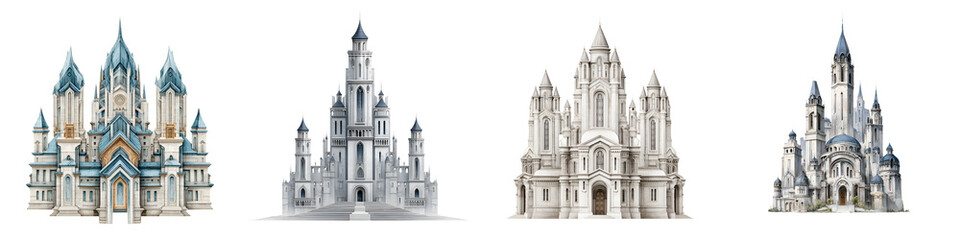 Naklejka premium Four Fantasy Castles, Illustration on White Background