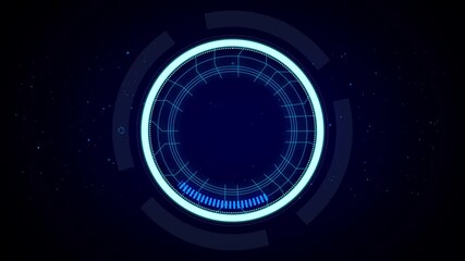 Artificial Intelligence digital concept. Futuristic HUD circle interface with glowing blue neon rings representing AI innovation, automation, and modern technology data visualization background. - Powered by Adobe