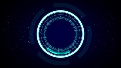 Inventory management system concept. Futuristic blue HUD interface with circular data visualization representing stock control, logistics, supply chain, and warehouse automation. - Powered by Adobe