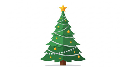 Fototapeta premium Christmas tree decorated with lights and star on white background 