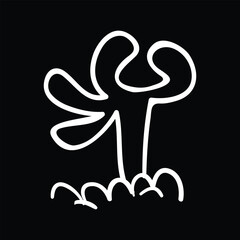 Halloween zombie hand rising from grave outline on black background