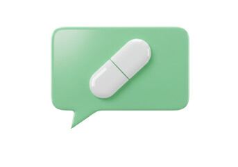 Isolated green message bubble with white capsule suggesting healthcare advice or reminder