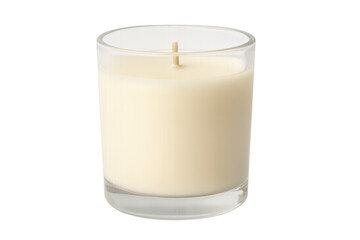 Scented wax candle in glass jar, transparent background