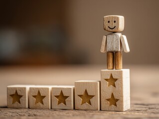 Customer Satisfaction Levels Wooden Blocks Star Ratings Product Review Service Quality Feedback Positive Experience Evaluation Business Reputation Success