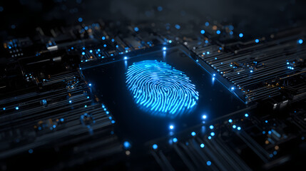 A digital fingerprint on a circuit board, representing cybersecurity and data protection