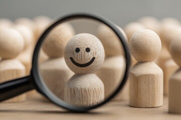 Customer Experience Focus Finding Talent Smiling Person Recruit Excellent Candidate Identifying Potential Individual Wooden Figure Right Candidate Search Human Resources