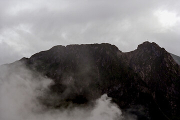 Giewont Mountain, Zakopane. Giewont in the clouds seen from Gubałowka. A cloudy, foggy, mysterious mountain vibe