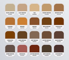 Brown color codes shades guide palette catalog with color names