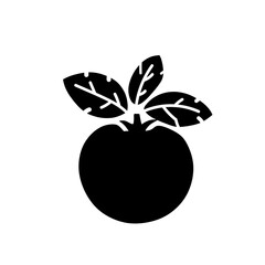 Silhouette of an orange with leaves, flat design, simple icon