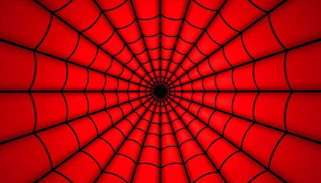 Radial spider web pattern in black on vivid red background.