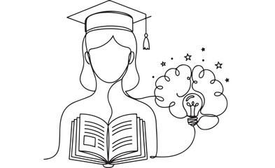 Student celebrates knowledge and bright ideas with open book and lightbulb brain concept