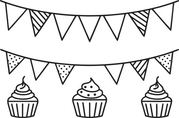 Birthday Party Decorations Design Collection. Celebration and Festive Party Elements Set. Colorful Birthday Balloons and Gifts Illustration. Happy Birthday Cake and Confetti Design. Party Hats