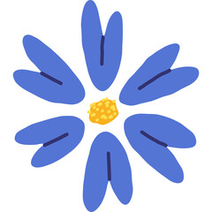 Simple Blue Flower Icon With Yellow Center Isolated On White Background Stylized Petals Organic Nature Element