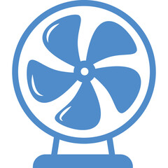 Simple blue icon of a fan on a white background with no gradients or shadows perfect for web design and graphic elements