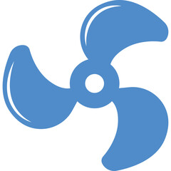 Simple Blue Three Blade Propeller Icon Graphic on Transparent Background With Clean Smooth Edges