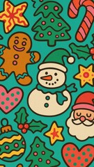 Festive holiday cartoon pattern mobile wallpaper