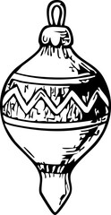 Black and white hand drawn vintage Christmas ornament with zigzag pattern. Elegant festive decoration element in sketch outline style for holiday design