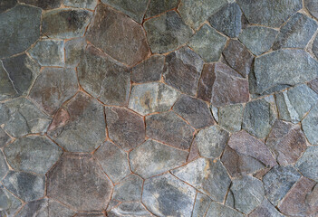 A texture background of a wall clad with natural stone. The random, irregular pattern of the flagstones creates a rustic and natural look for architectural or interior design.