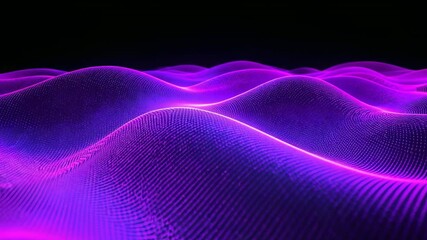 Revealing glowing purple-magenta mesh waves rippling forward in dark void, pulsing for fluid motion - Powered by Adobe