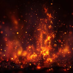 Obraz premium Fire flames Burning red hot sparks realistic abstract background,Sparks and fire particles,Flying up embers and burning cinder,Smoke.