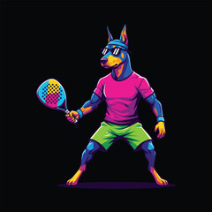 Vibrant Doberman Padel Player in Action