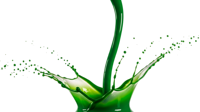 Green Liquid Splash in Transparent Background with Dynamic Motion and Bright Colors